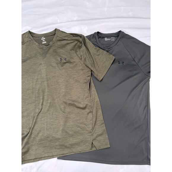 2 Under Armour Dark Green Athletic Tee Shirts Size Medium - Picture 1 of 10